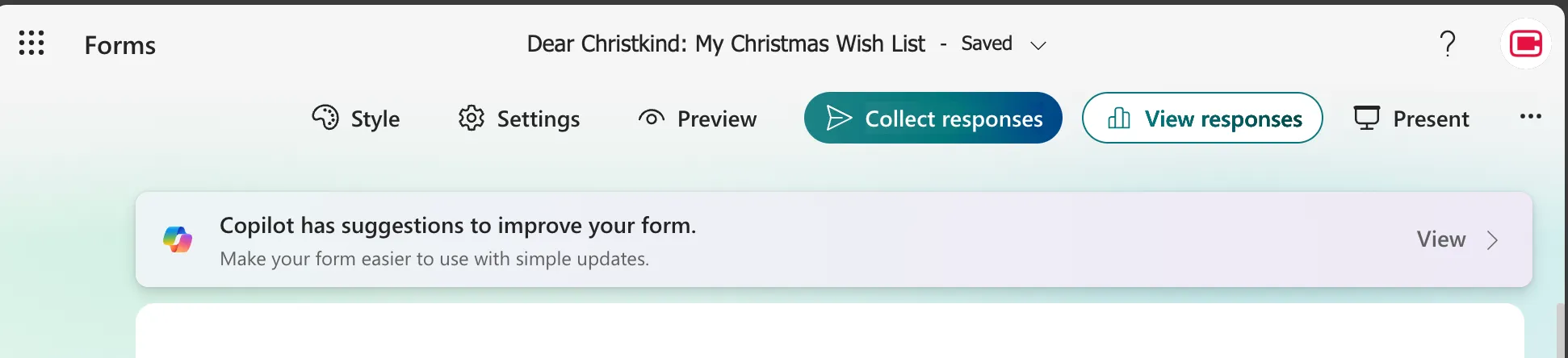 Microsoft Form Prompt