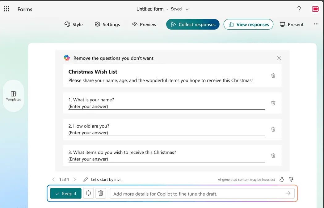 Microsoft Form Prompt Result