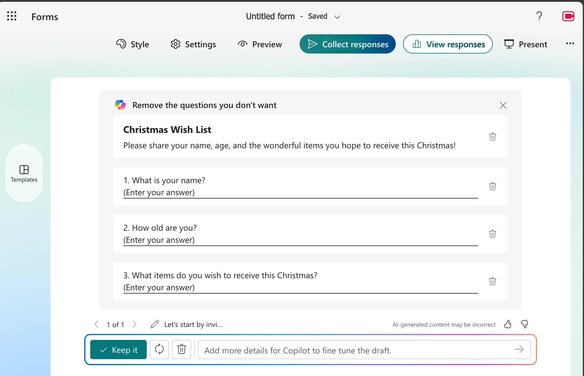 Microsoft Form Prompt Result