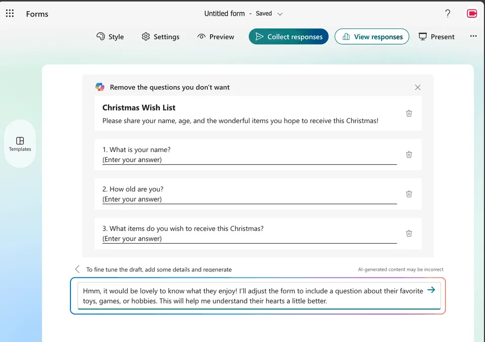 Microsoft Form Prompt
