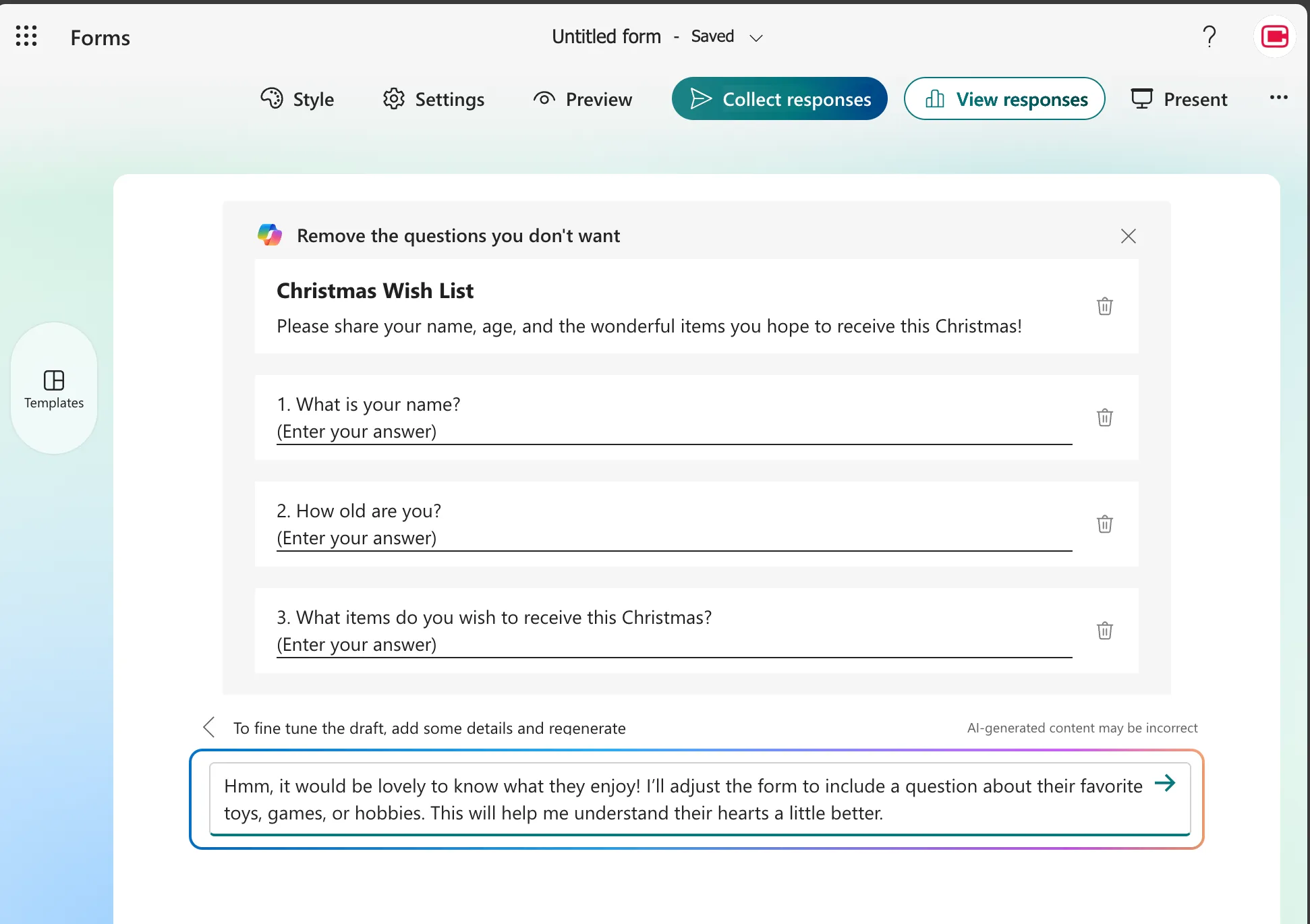 Microsoft Form Prompt