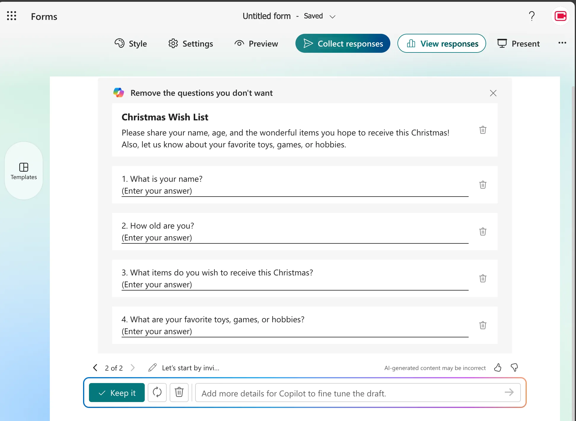 Microsoft Form Prompt