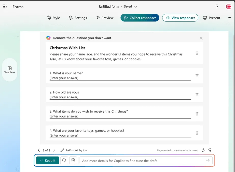 Microsoft Form Prompt