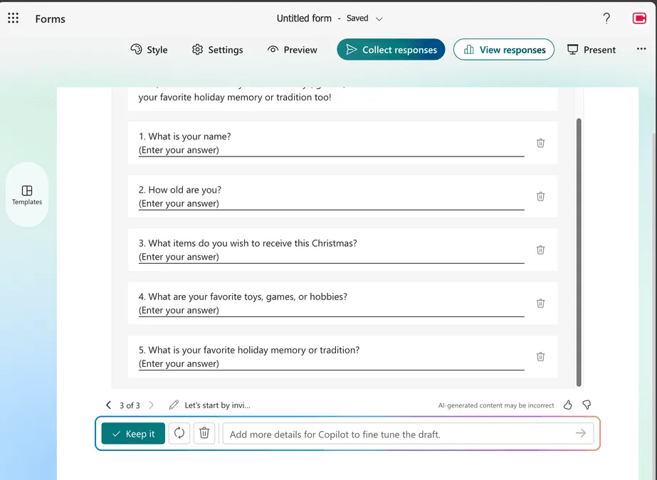 Microsoft Form Prompt