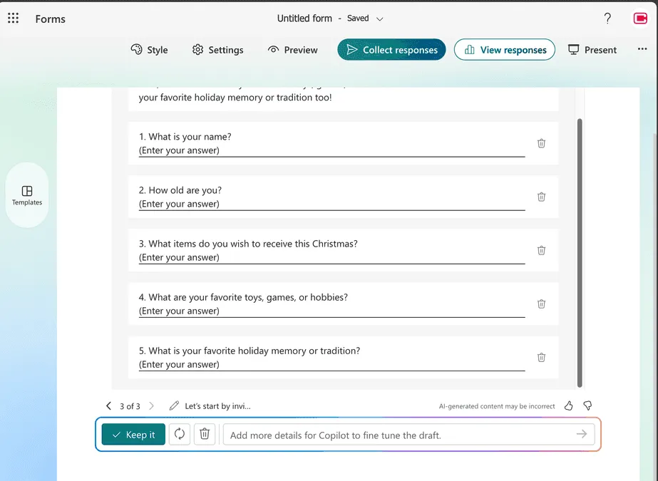 Microsoft Form Prompt