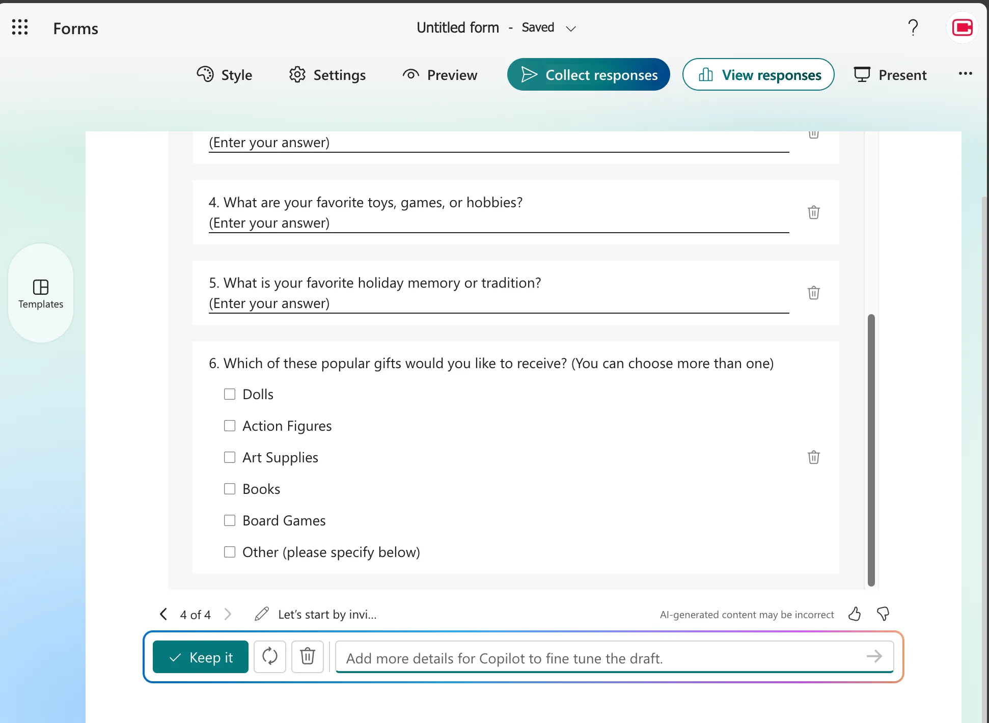 Microsoft Form Prompt