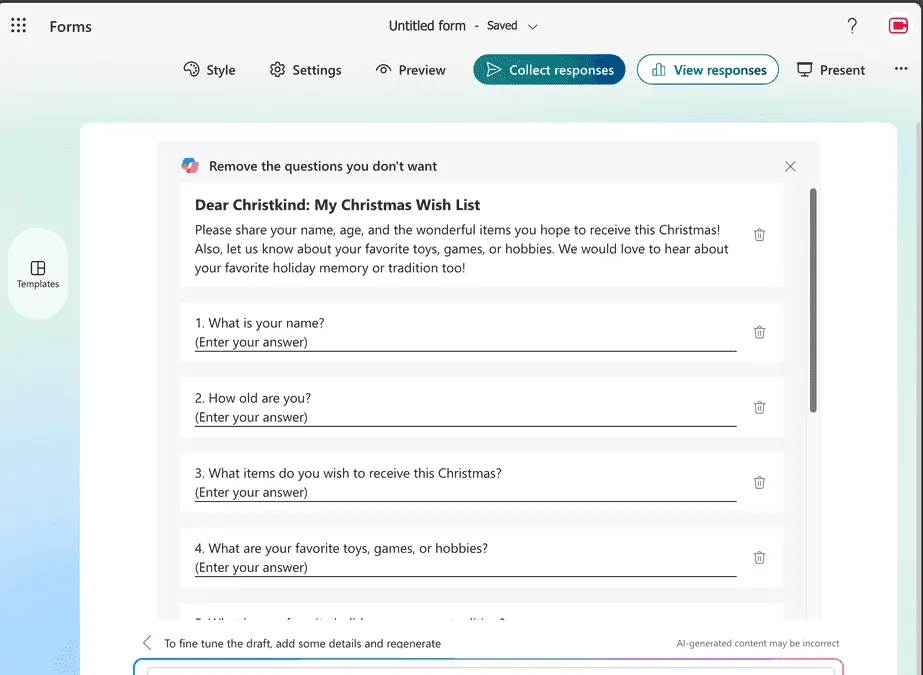 Microsoft Form Prompt