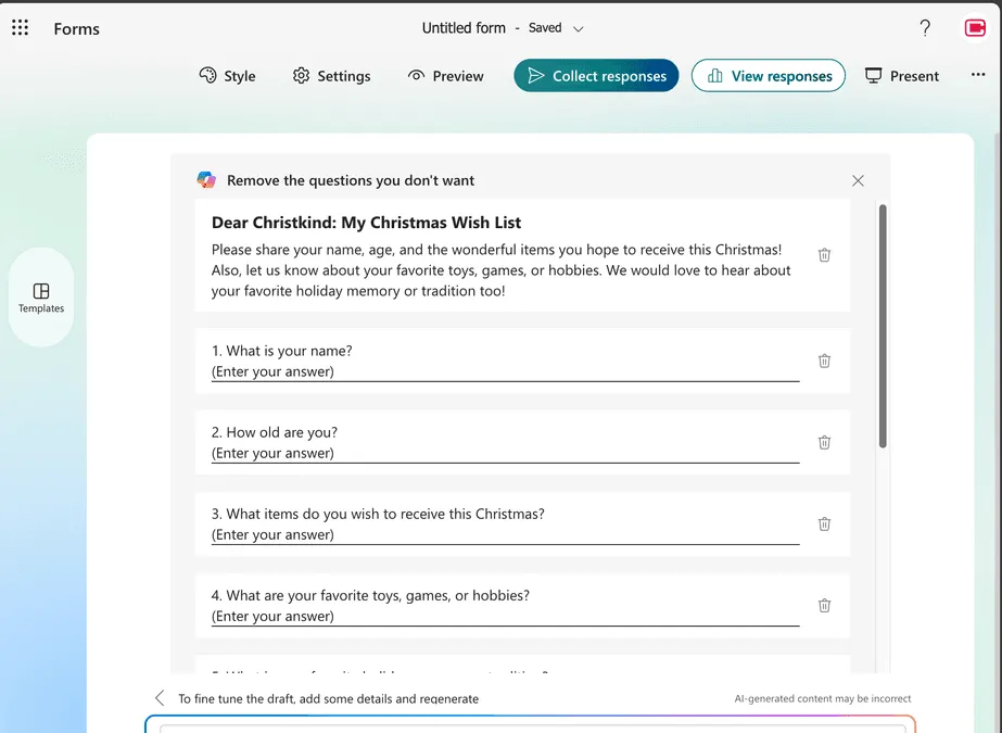 Microsoft Form Prompt