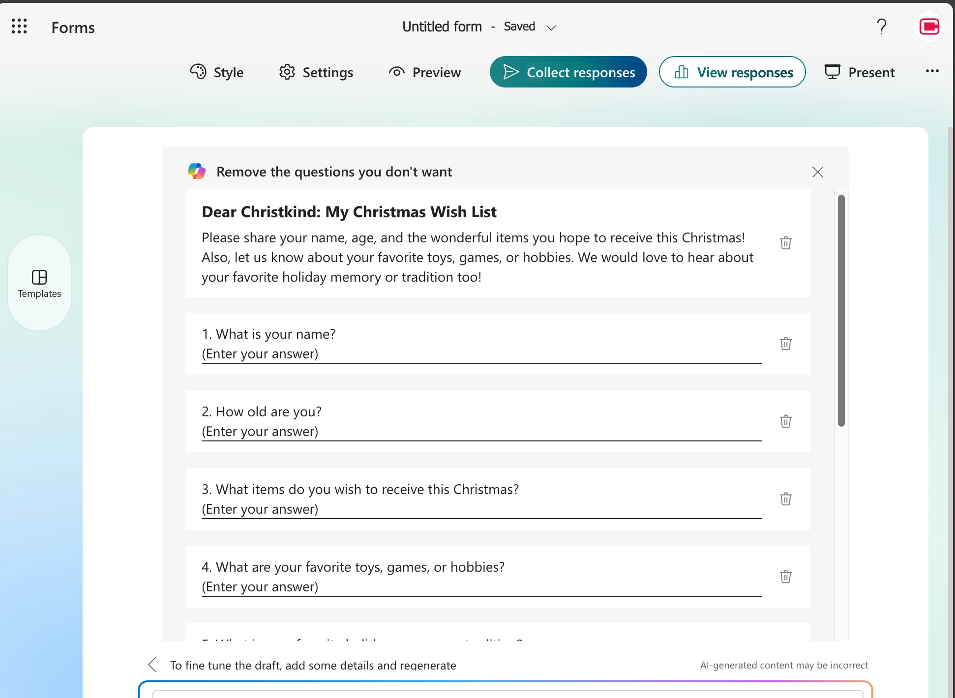Microsoft Form Prompt