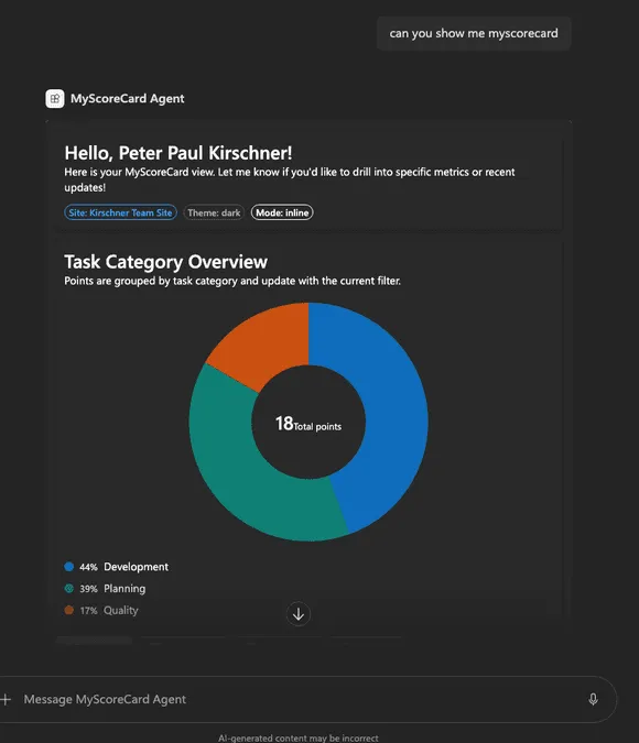 MyScoreCard rendered inline in the Copilot chat surface
