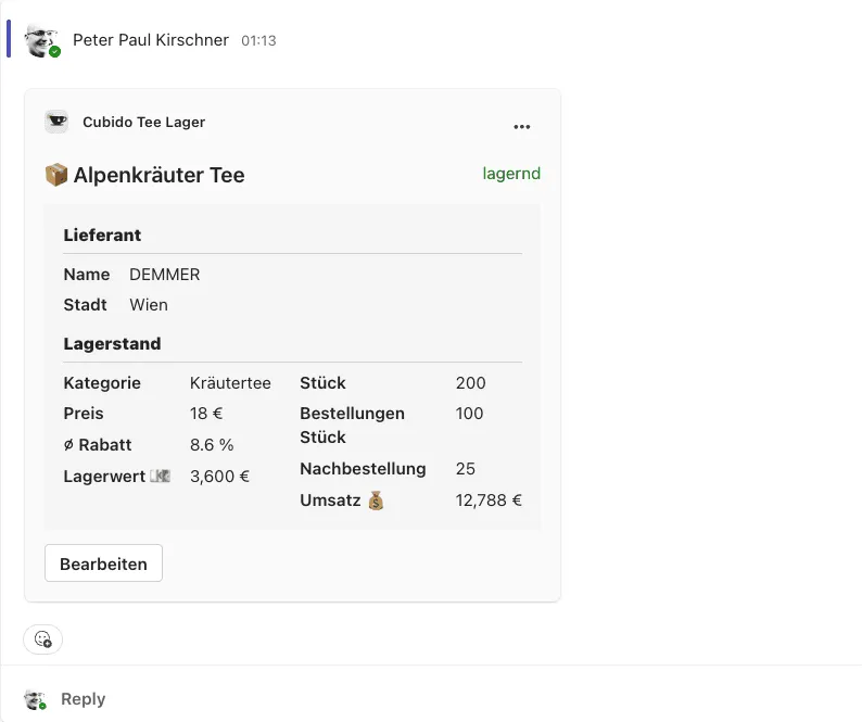 Teams Bot Action Card
