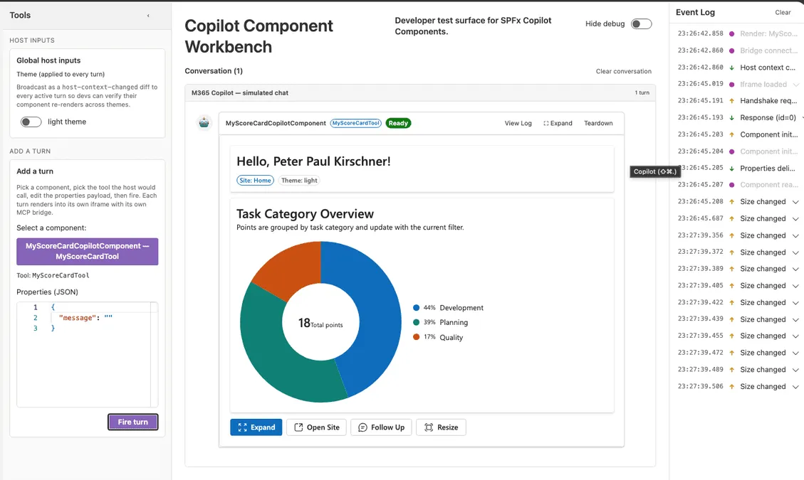 Copilot Component Workbench during local development