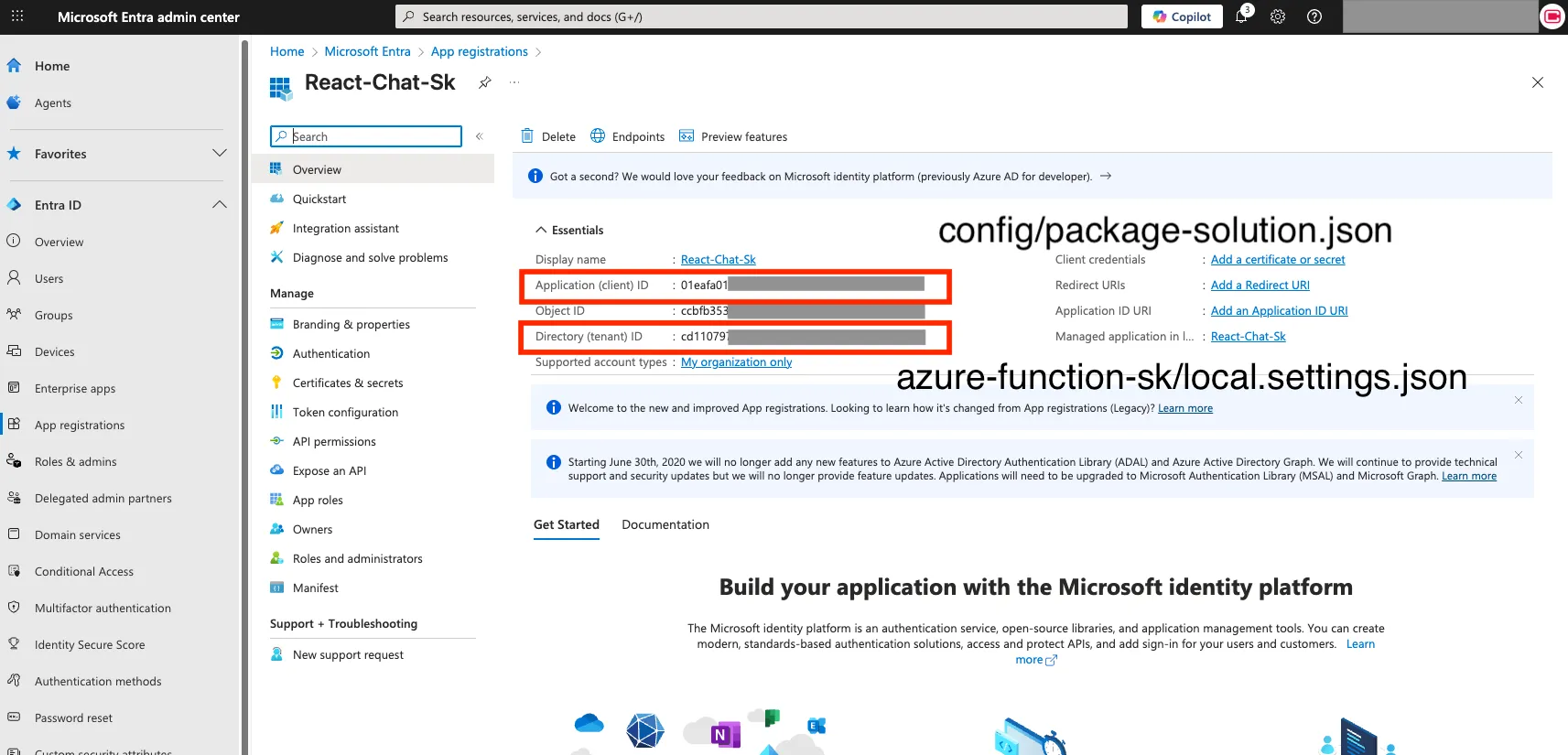 Copy ClientID and TenantID