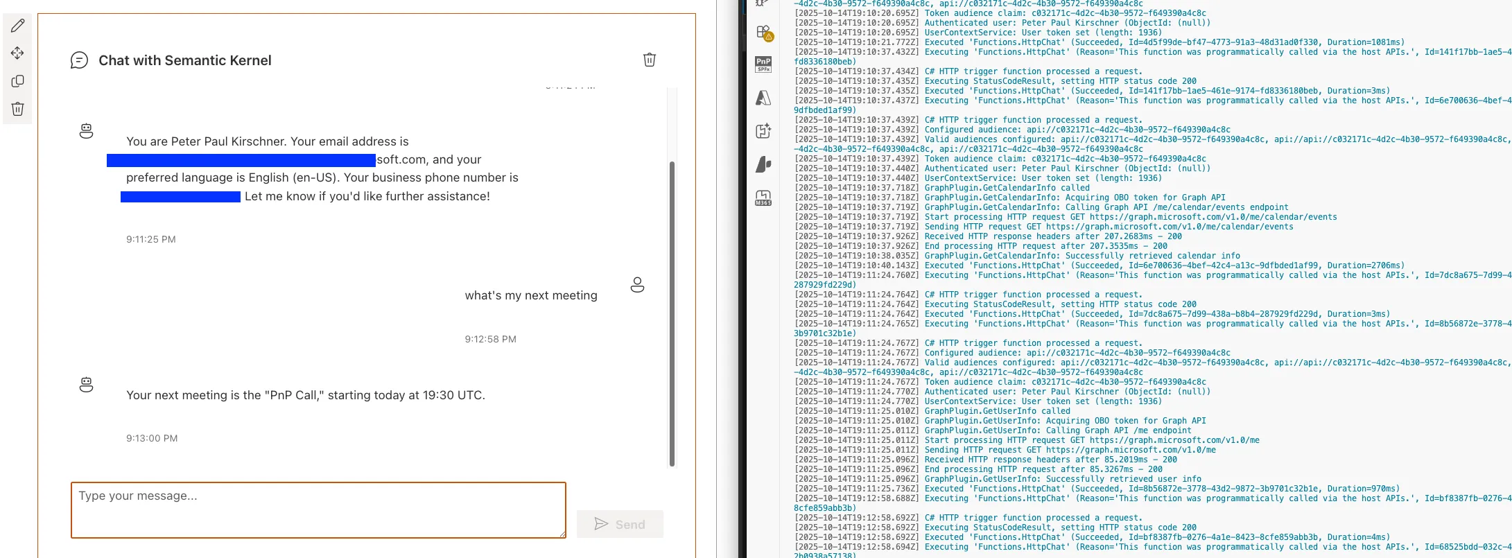 Function log showing Graph calls