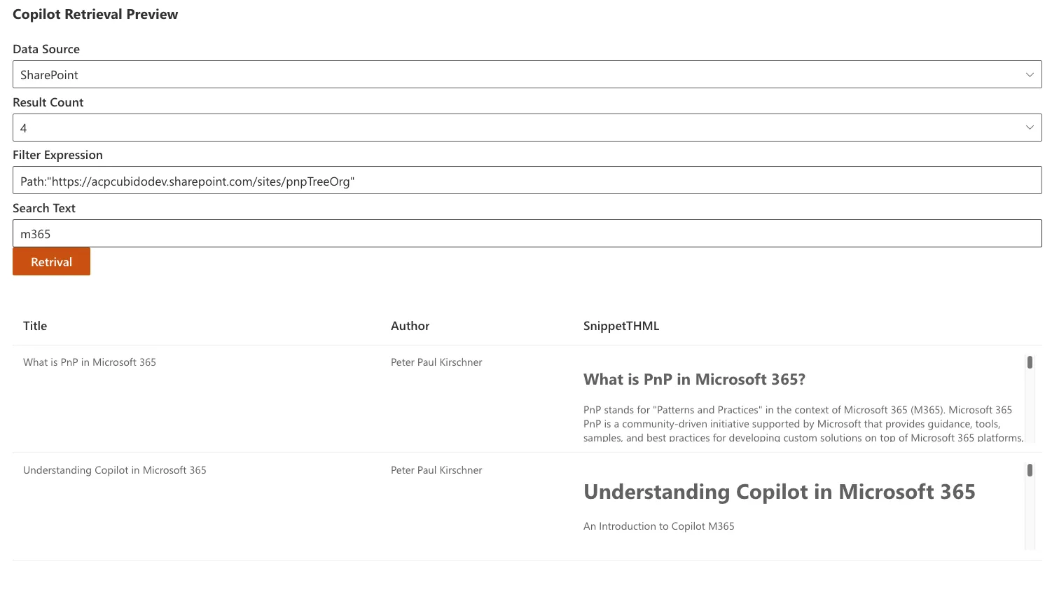 SPFx Webpart copilot retrival API