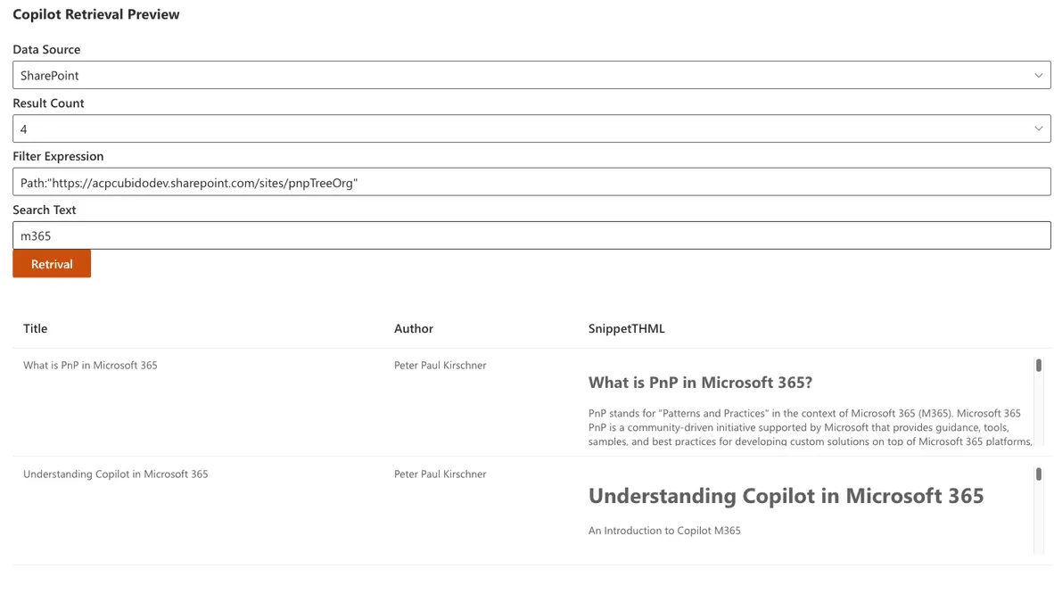 SPFx Webpart copilot retrival API
