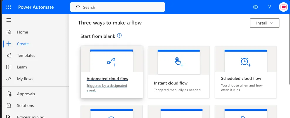 Power Automate Create Flow