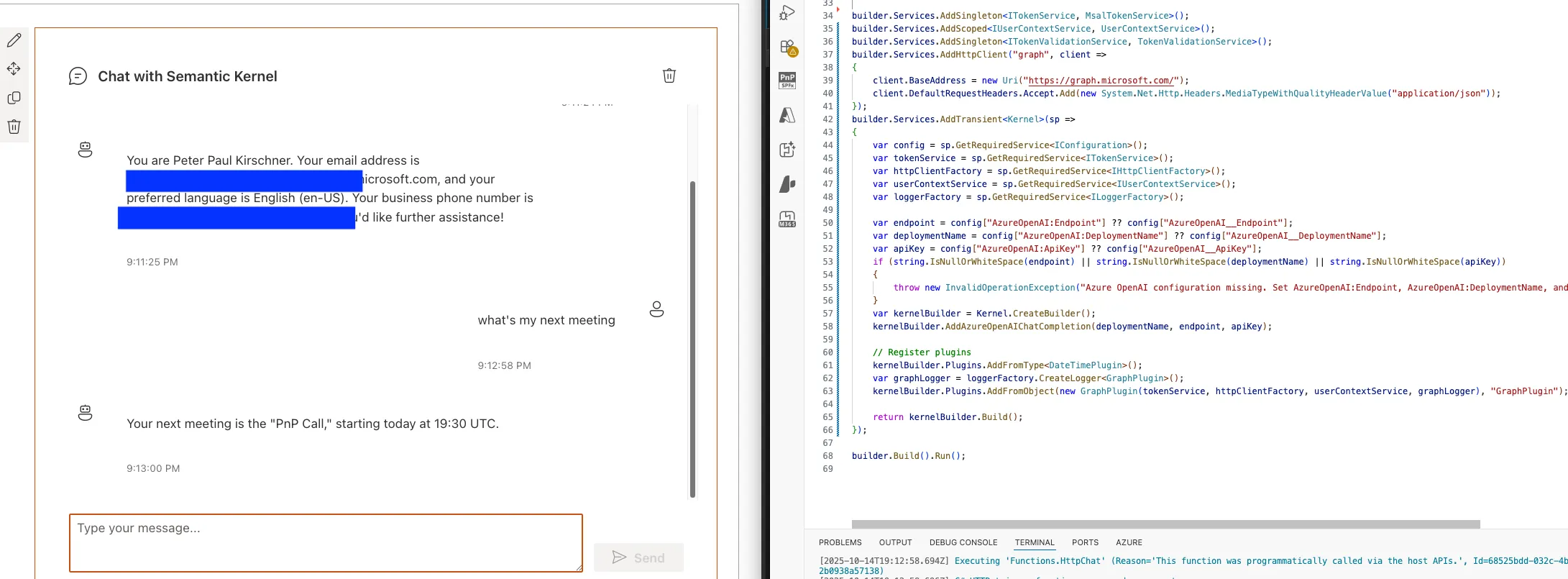 Scoped user context for Semantic Kernel in Azure Function
